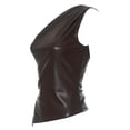 thumbnail image 6 of Wang6 Women One Shoulder PU Tank Tops Trendy Sleeveless Leather Cami Tops Side Zipper Irregular Hem T Shirts Tops Brown XS, 6 of 6