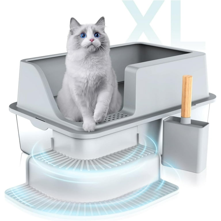 OTOB Stainless Steel Cat Litter Box - Extra Large Enclosed Litter Box With Lid For Big Cats