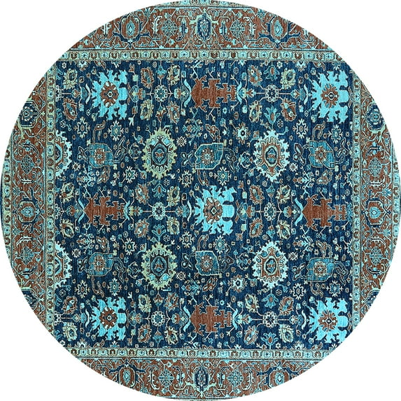 Ahgly Company Indoor Round Oriental Light Blue Industrial Area Rugs, 5' Round