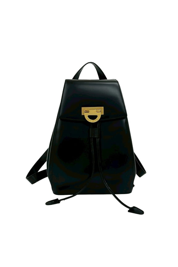 Pre-Owned CELINE Vintage Logo Hardware Calf Leather Backpack Daypack Black 40373