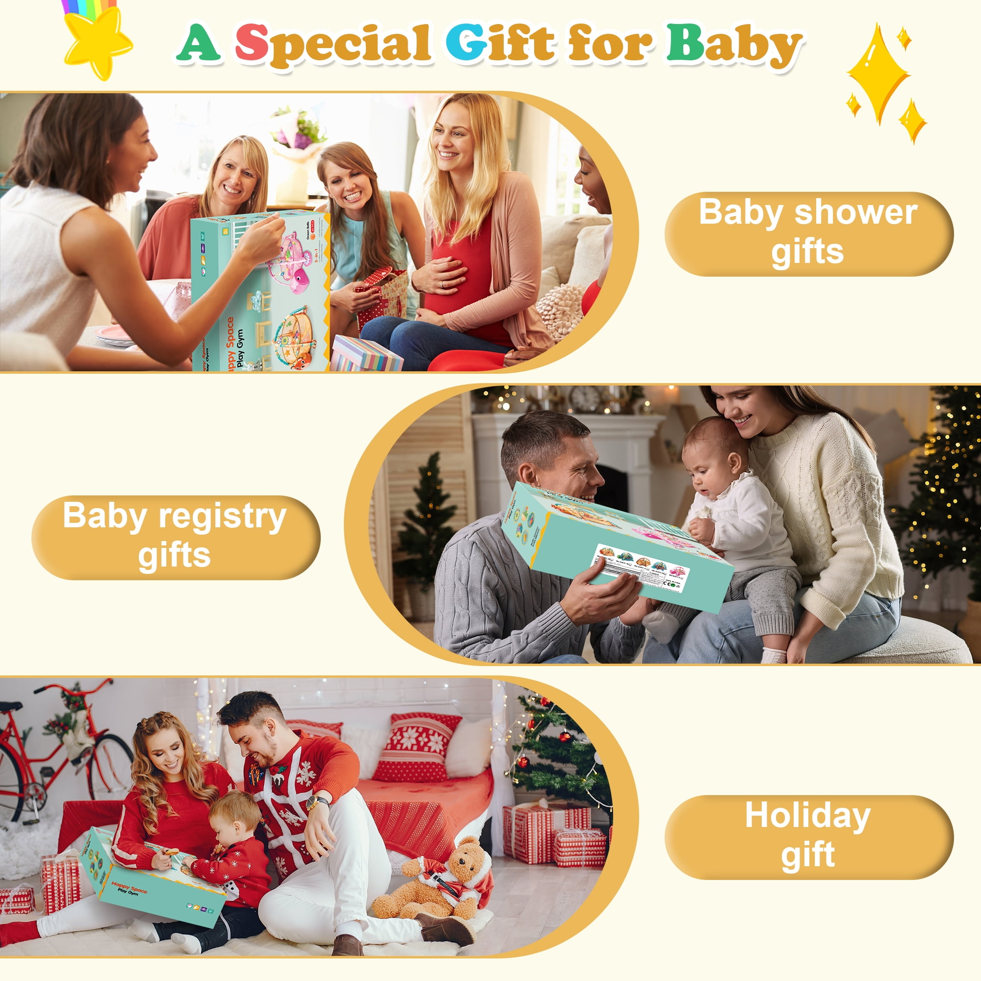 Babyeap 3-in-1 Baby Gym and Play Mat, Baby Activity with Ocean Ball Sensory Toys Gifts, 0-36 Months