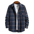 thumbnail image 2 of Men's Regular Fit Plaid Flannel Shirts Button Down Shirts Long Sleeve Cuffed Shirts  Lightweight Fall Jackets 02#Navy XL, 2 of 5