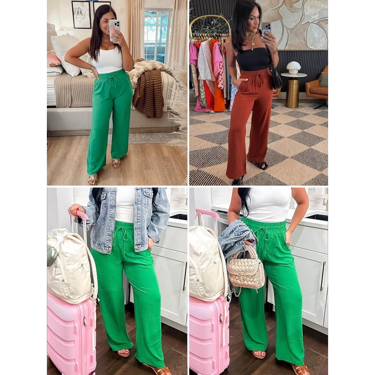 SHOWMALL Women's Straight Leg Pants High Waisted Pants Magenta XL