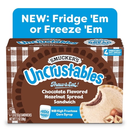 Smucker’s Uncrustables Chocolate Flavored Hazelnut Spread Sandwiches, 4 Count, 1.8 oz Each, Frozen