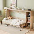thumbnail image 2 of Twin Size Murphy Bed with Storage Bookshelf, Farmhouse Murphy Cabinet with Foldable Panel, Space Saving Wall Bed Chest Bed for Guest Bedroom, Office, Natural, 2 of 8