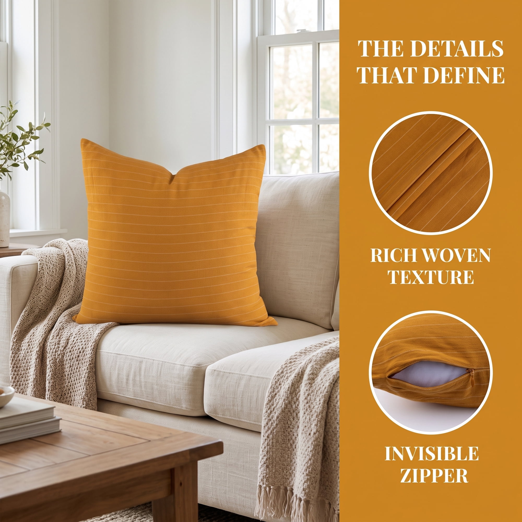 Unique Bargains 2 Pack Fine Stripe Throw Pillow Covers Cotton Blend Cases Khaki 18"x18"
