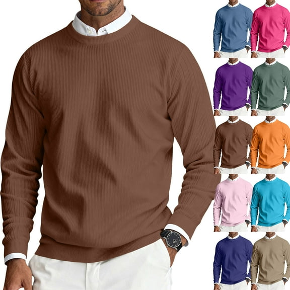 Hearthz Men Dress Sweater Lightweight Crew Neck Mens Sweatshirt Ribbed Knit Pullover Casual Fashion Long Sleeve Orange Man Sweater