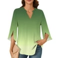 thumbnail image 2 of Tshirt Women Womens Tops 3/4 Tiered Bell Sleeve V Neck Gradient Printed Blouses Work Tunic Shirts, 2 of 6