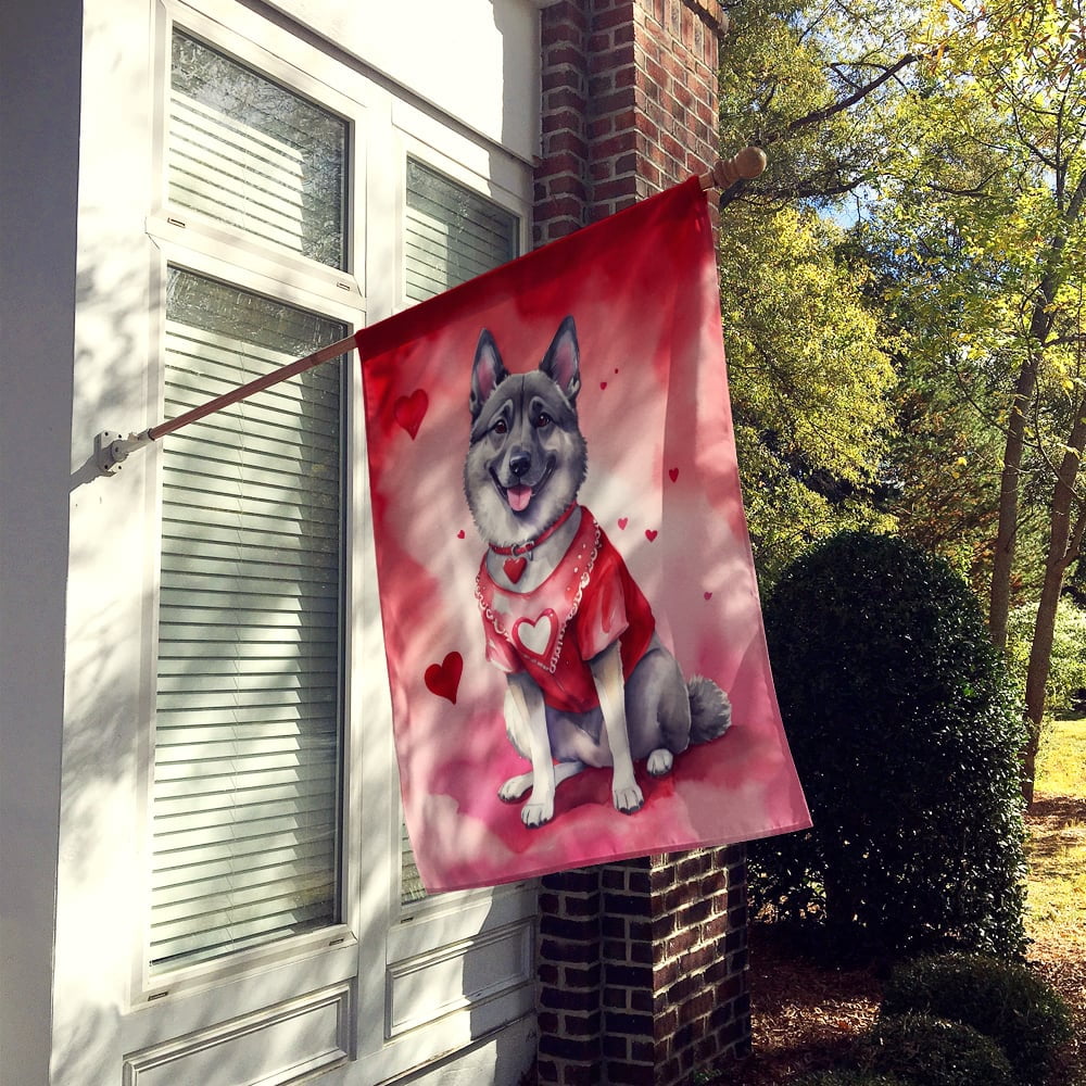 Caroline's Treasures DAC5398CHF Norwegian Elkhound My Valentine House Flag Large Porch Sleeve Pole Decorative Outside Yard Banner Artwork Wall Hanging, Polyester, House Size, Multicolor