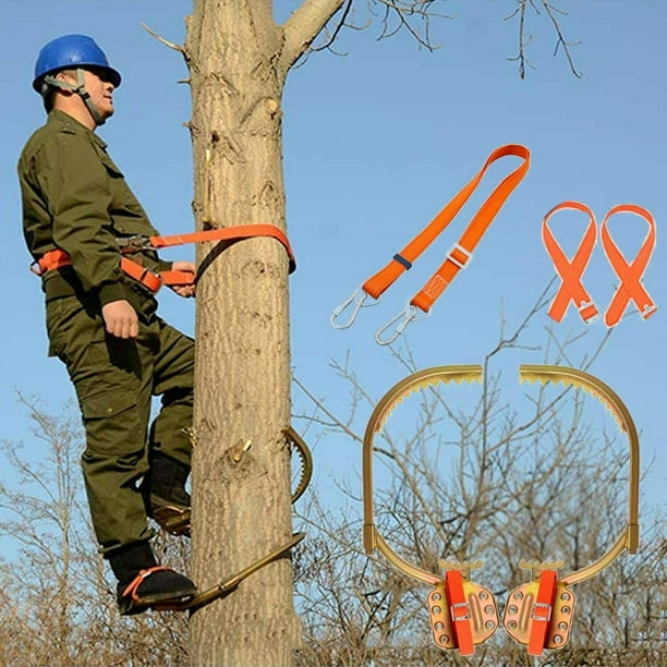 Tree Climbing Spikes with Safety Harness, Adjustable Belt & Wooden Foot