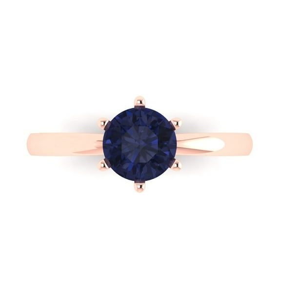 Solitaire Engagement Ring for Women - 1ct Simulated Blue Sapphire in 18K Rose Gold Promise Ring