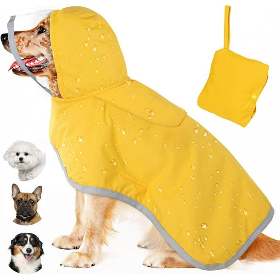 Waterproof Transparent Yellow Puppy Rain Jacket With Adjustable Hood And Stylish Design