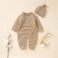 thumbnail image 4 of NOKIO Unisex Baby Girl Boy Knitted Romper Jumpsuit, Baby Baby Sweater Romper, Boy Girl Solid Knitted Sweater Baby Jumpsuit Romper Cotton Caps Hat Outfits Sets Clothes Boys Knitted Rompers, 4 of 8