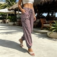 thumbnail image 6 of Admvng Women's Striped Pants Casual Wide Leg Comfy Linen Trousers, 6 of 7