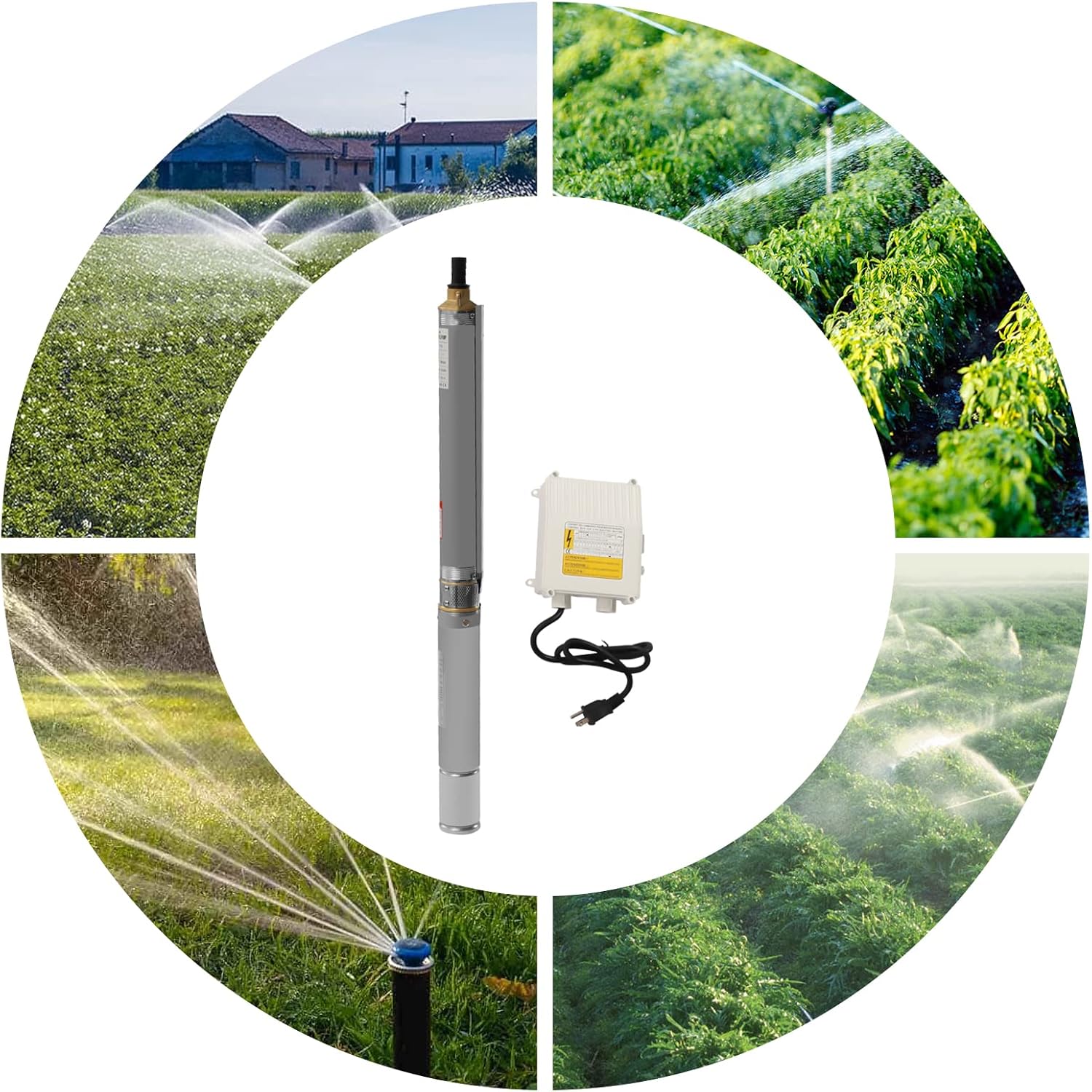 Well Pump Submersible Pump, 3" OD Pipe 110V/60HZ 0.37KW 0.5HP Stainless Steel Submersible Well Pump, 1" Outlet Submersible Bore Pump with Control Box for Agriculture Industrial Garden Home