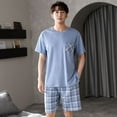 thumbnail image 6 of Men Pajama Set 2 Piece Lightweight Short Sleeve Crew Neck Nightwear and Shorts Solid Color Casual Classic Fit Men's Sleepwear, 6 of 9