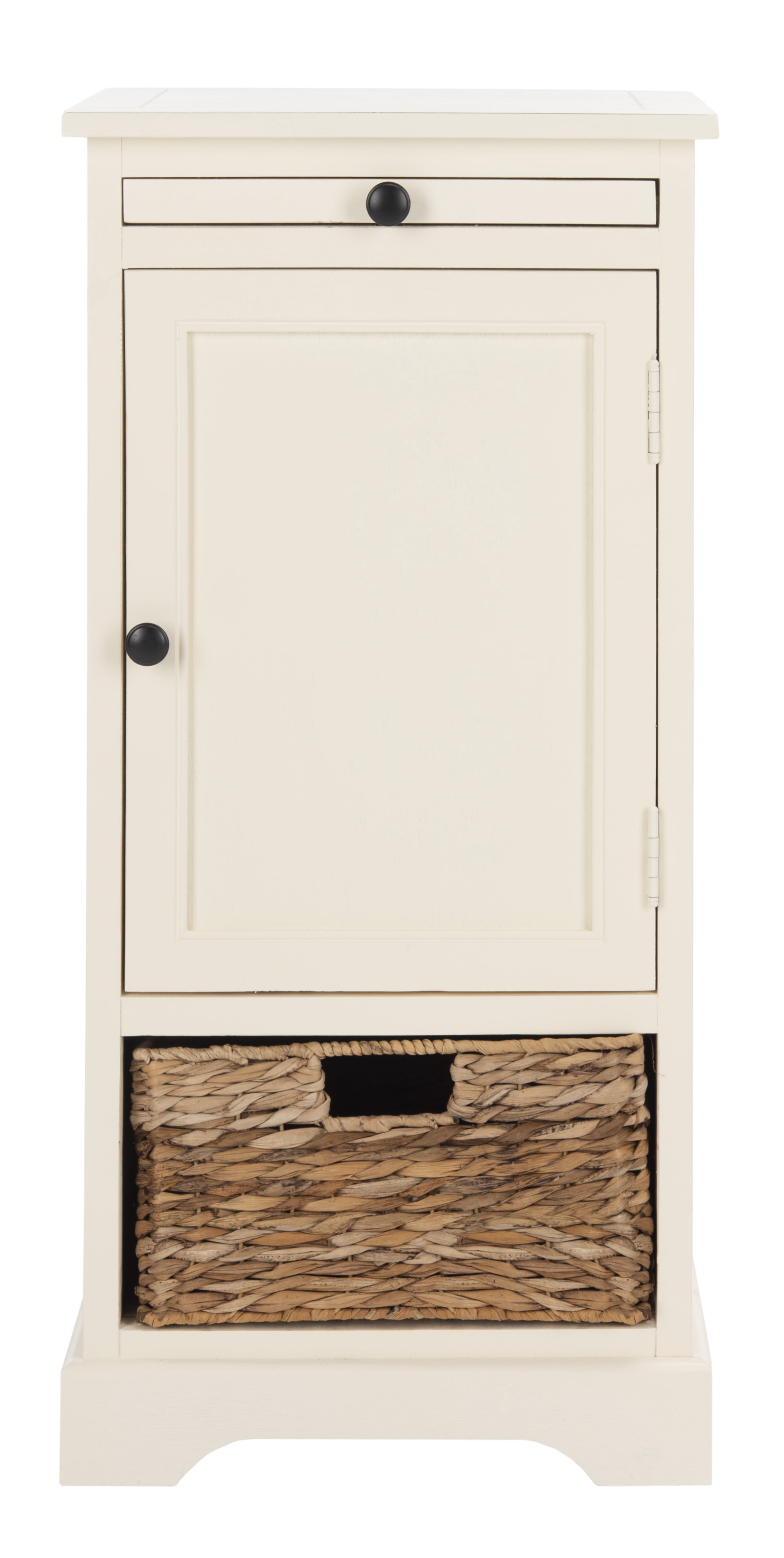 SAFAVIEH Raven Solid Tall Storage Unit with Pullout Table and Basket, Distressed Cream