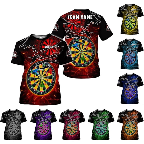 Personalized Dart Shirts for Men, Dart Polo 3D Shirts Custom Name Shirt, American Flag Shirt Unisex Shirt Size S-5XL (Red, S)