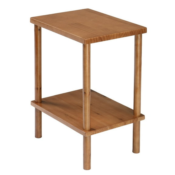 2-Tier Wood End Table (Teak Finish) - Sturdy Fir Wood, Weather-Resistant, Indoor/Outdoor Use for Patio/Balcony/Living Room/Bedroom