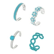 Beach Style Adjustable Toe Rings, 4 Pieces, Turquoise