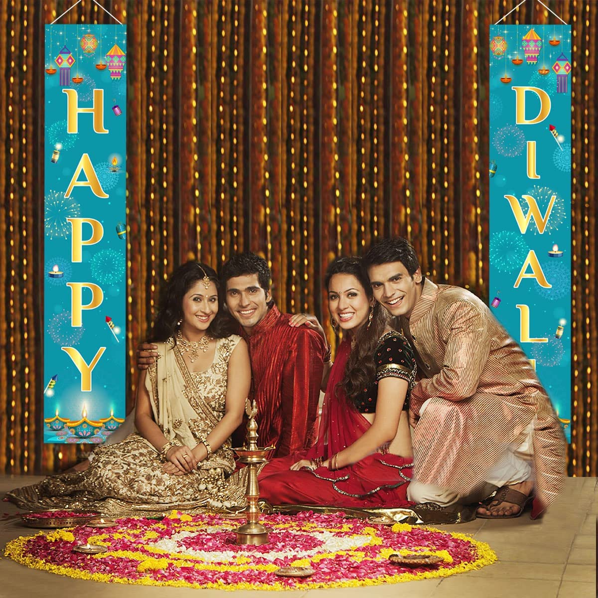 CUCUFA Happy Diwali Veranda Banner - 12x71 Zoll - Indisches Fest Der Lichter Dekoration