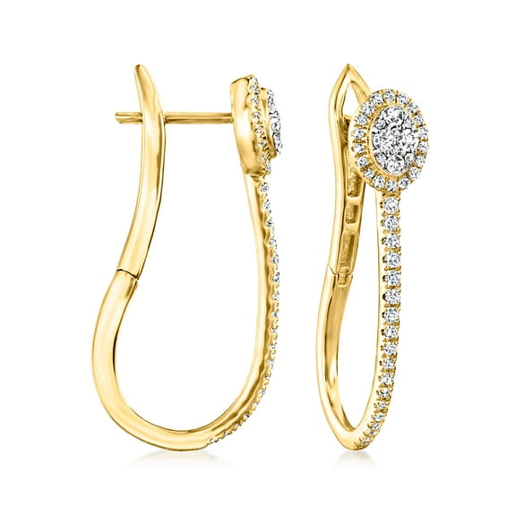 Ross-Simons 0.50 ct. t.w. Diamond Cluster Elongated Hoop Earrings in 18kt Gold Over Sterling, Women's, Adult