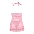 thumbnail image 6 of BRICH Women's Sleepwear Sets Halter Open Front Ruffle Sheer Mesh Lace Dress with Thong 2 Piece Pink L, 6 of 6