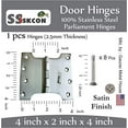 thumbnail image 1 of Ssiskcon Stainless Steel Parliament Door Hinge 4 in L x 2 in Obstacle Gap x 4 in W with 8 Screws Wide Throw Swing Clear Projection Hinges Satin Polished 32D (Pack of 8), 1 of 3