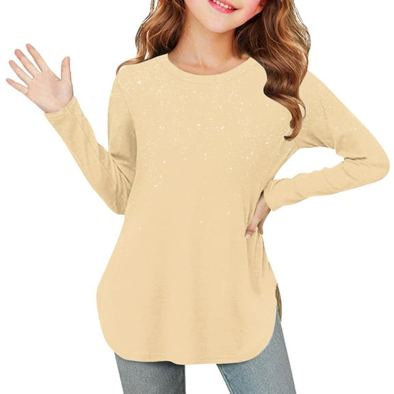 YUNAFFT Girls Printed Long Sleeve Tops Side Slit Casual Round-Neck Blouses Soft & Stretchy for 2-12Y