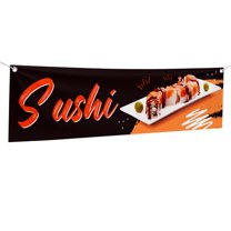 Sushi Large Banners and Signs for Outdoor by DreamController-Polyester Banner with 4 Holes for Easy Hang Indoor & Outdoor| 4x1 Feet HD Banner to Promote Food & Beverages | Made in USA