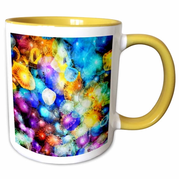 3drose, Glass Mushrooms, 11oz Two-tone Yellow Mug