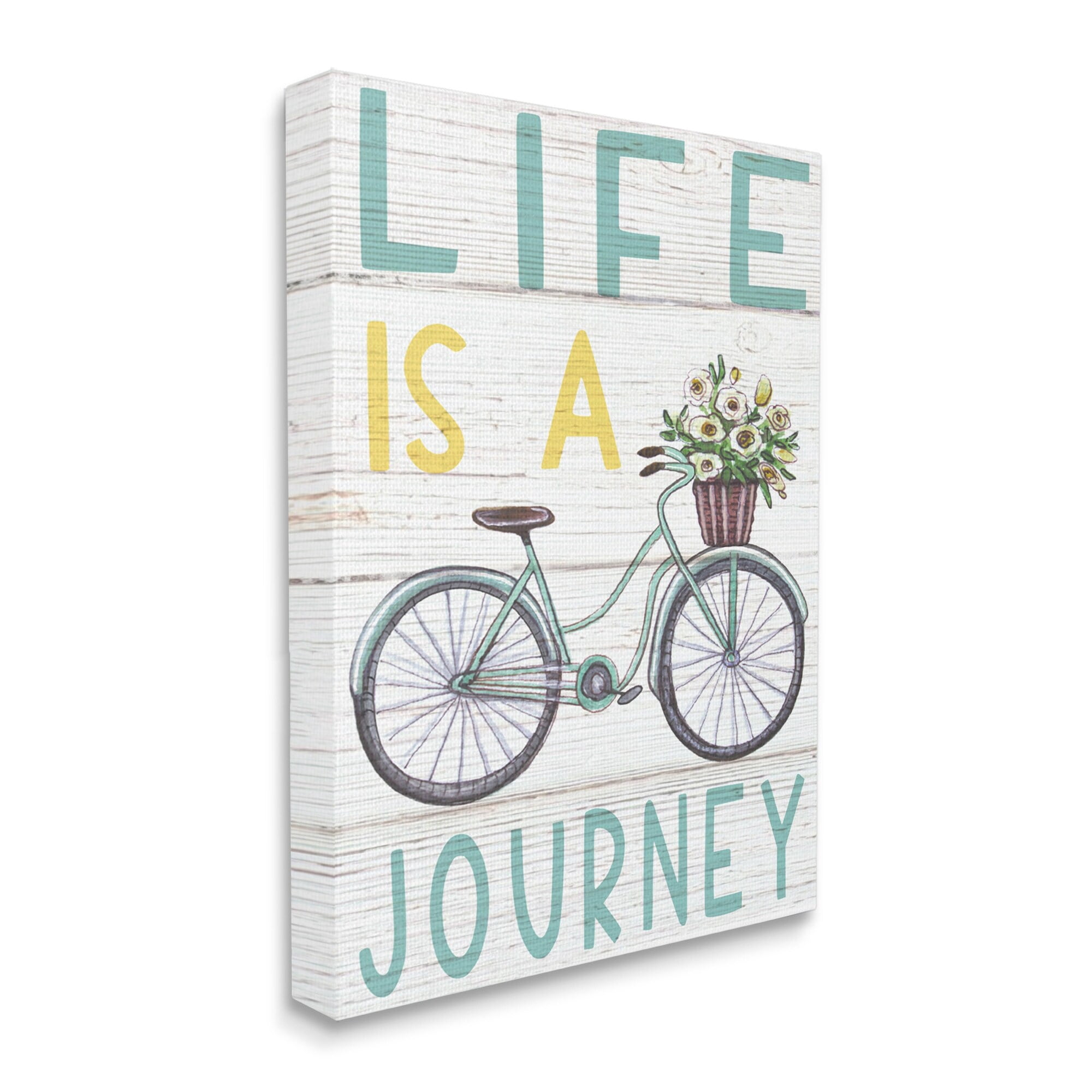 Stupell Industries Life's A Journey Blue Bicycle Flower Basket,16 x 20,Designed by Elizabeth Tyndall