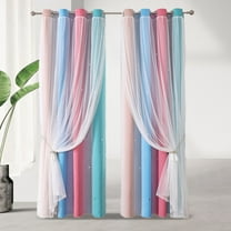 Blackout Curtains for Bedroom with White Sheer Layered | 39"W x 51"L Multicolor Polyester Bedroom Curtain Panel for Bedroom Living room | Curtains Pack of 2 with Metal Grommets