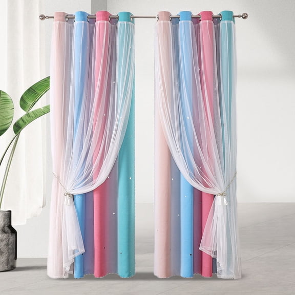 Blackout Curtains for Bedroom with White Sheer Layered | 39"W x 51"L Multicolor Polyester Bedroom Curtain Panel for Bedroom Living room | Curtains Pack of 2 with Metal Grommets
