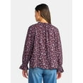 thumbnail image 3 of Time and Tru Women's Ruffle Neck Blouse with Long Sleeves, Size XS – XXXL, 3 of 5