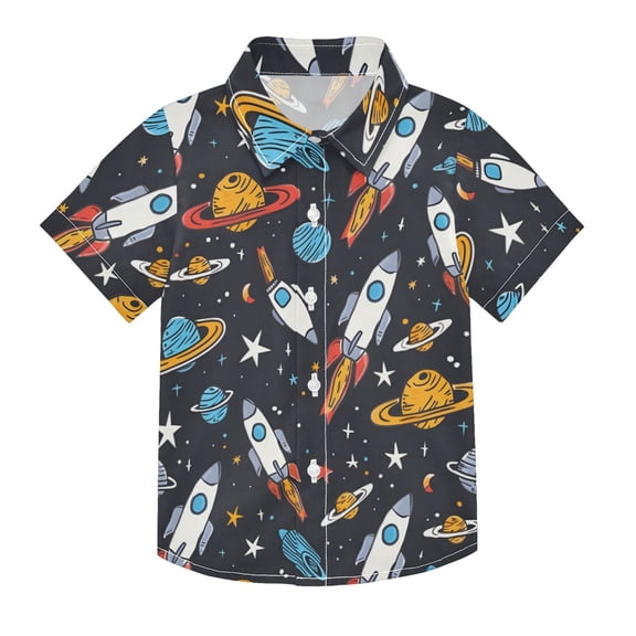 Dailycode Small Short Sleeve Button Down Shirts Star Rocket Planet Casual Shirt 3-10 Years