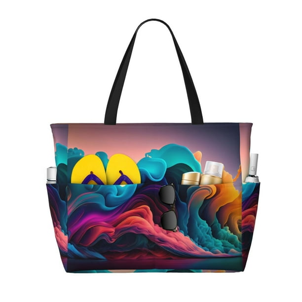 Fotbe Colorful Surreal Landscape Bolsa de Viaje para Playa - Resistente al Agua, Bolsa Tote de Gran Capacidad y Ligera con 7 Bolsillos para Mujeres y Hombres