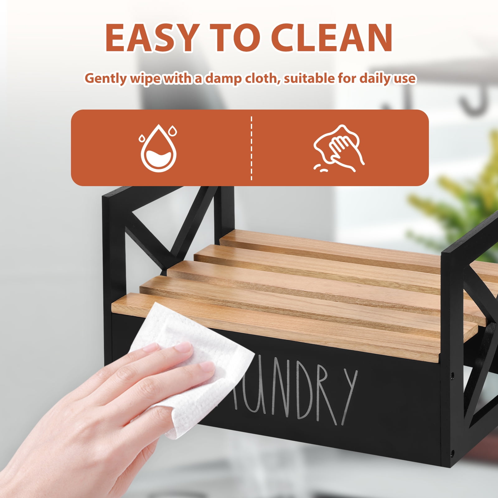 LINFANG Wooden Laundry Detergent Holder Easy Assembly Liquid Soap Storage Organizer Liquid Detergent Stand for Household Cleaning Supplies