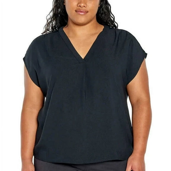 Banana Republic Women's Short Sleeve V-Neck Blouse (Black, XXL)