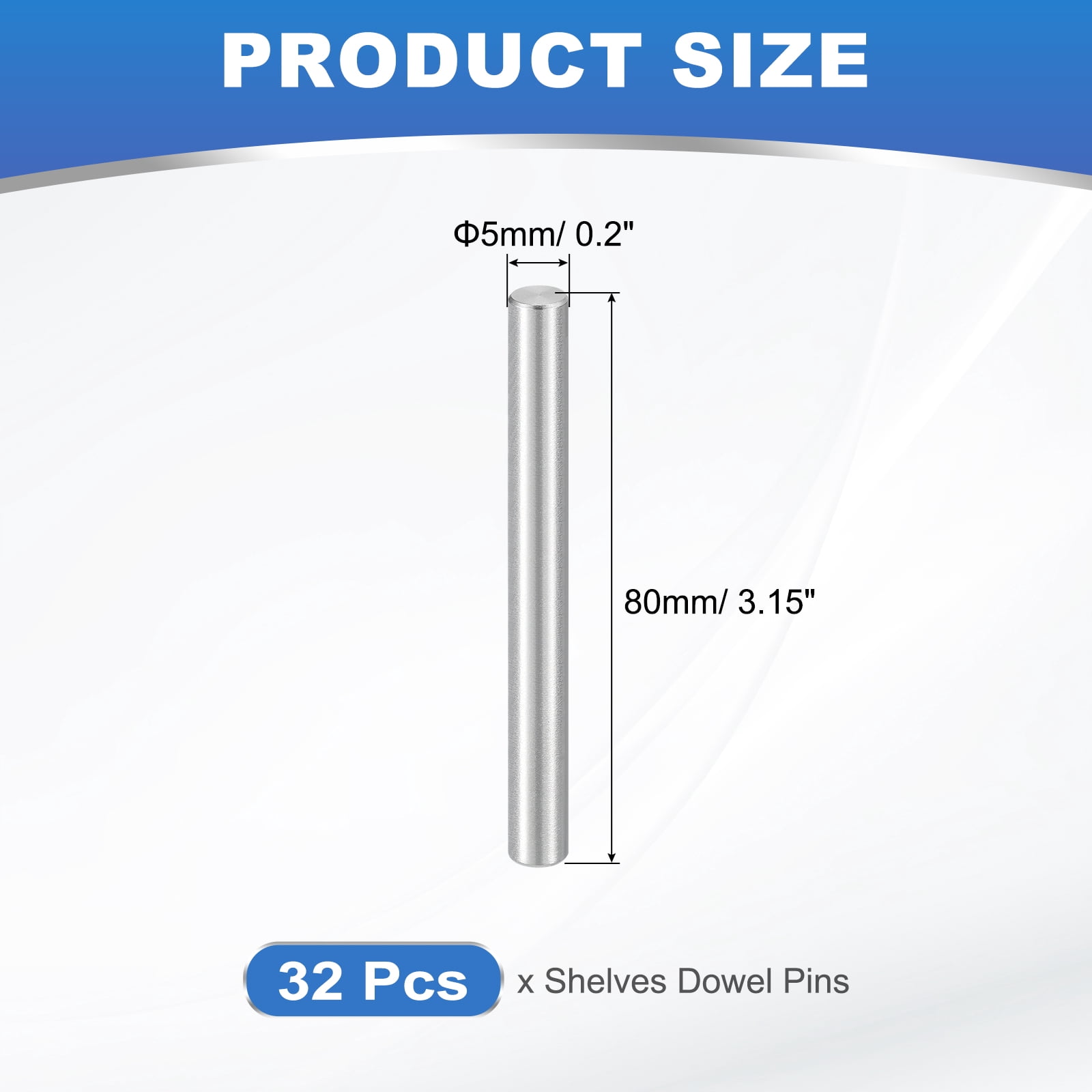 Uxcell 32 Pack M5 x 80mm Dowel Pin, 304 Stainless Steel Cylindrical Dowel Pins, Shelf Support Pegs Rod Fastener for Cabinet Furniture DIY Installation Industry Mechanical