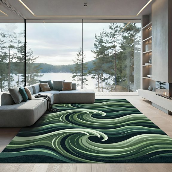 ODIKA 4' x 6' Machine Washable Non-Slip Area Rug, abstract striped High Traffic Rug, Green, 1264099
