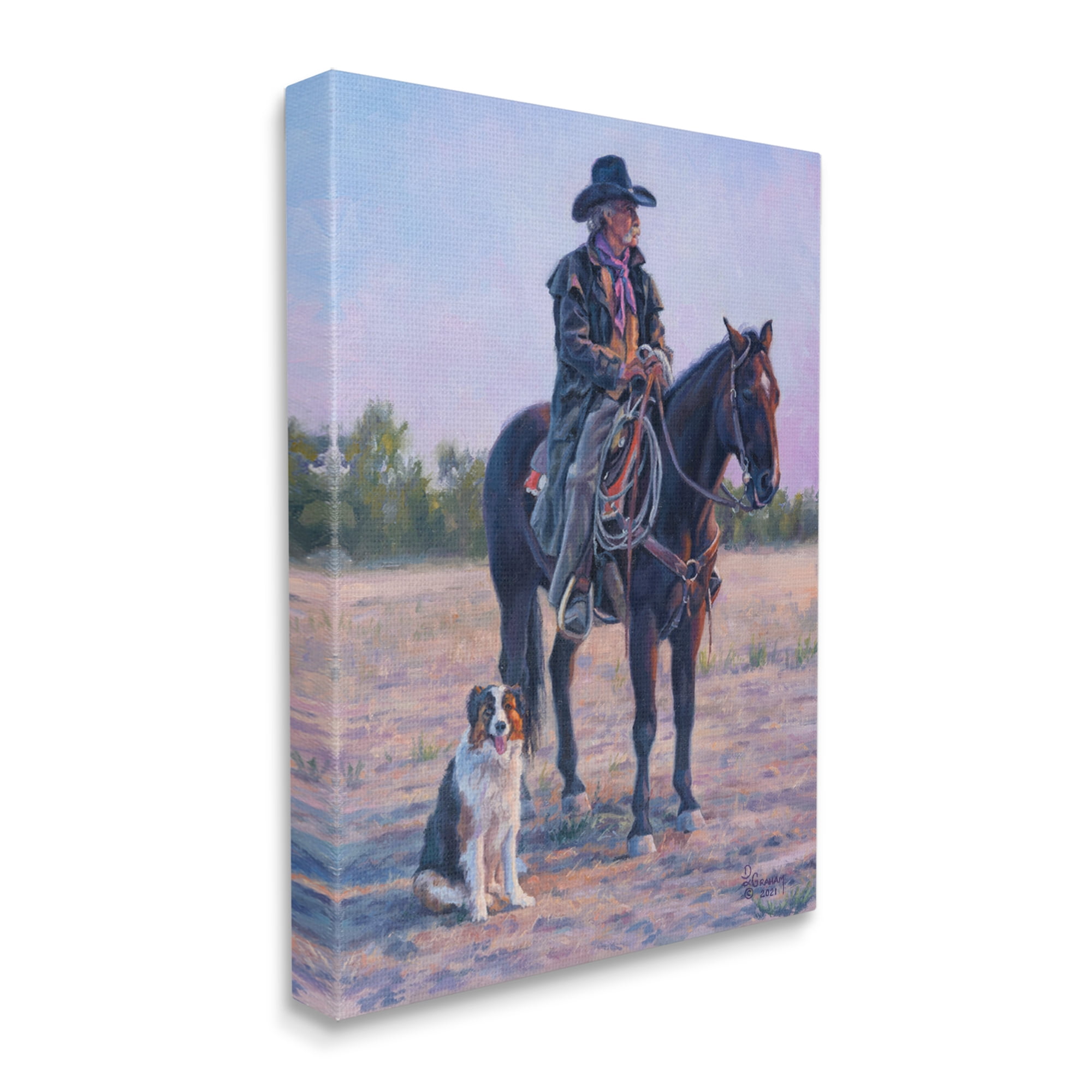 Stupell Industries Cowboy in Rural Landscape Animals & Insects Painting Gallery Wrapped Canvas Print Wall Art, 36 x 48