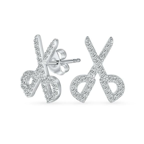 Bling Jewelry Womens Whimsical Scissors CZ Stud Earrings for Hairdressers in Sterling Silver