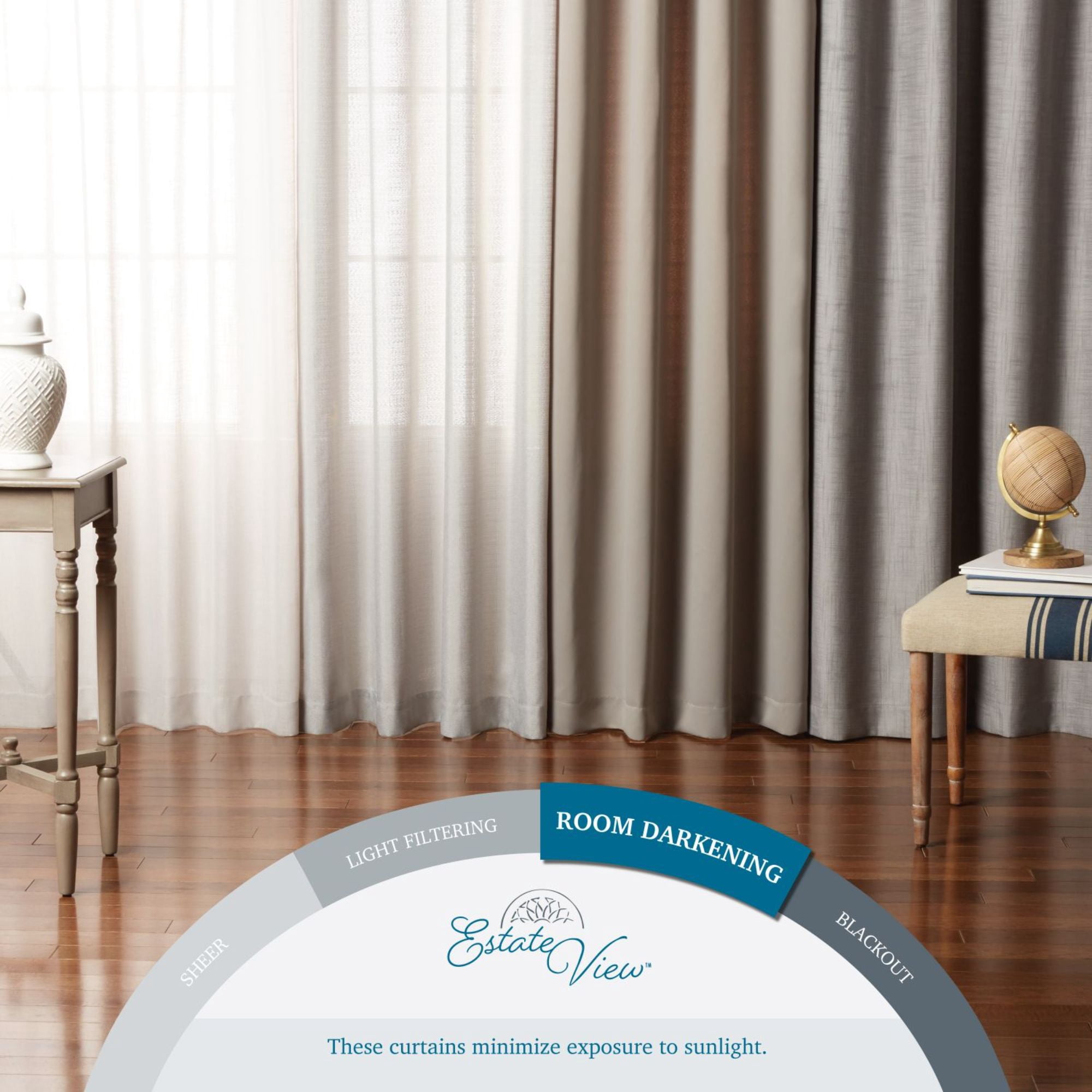 Estate View™ Seville Solid Room Darkening Grommet Top Curtain Panel Pair, 38"x96", Cream