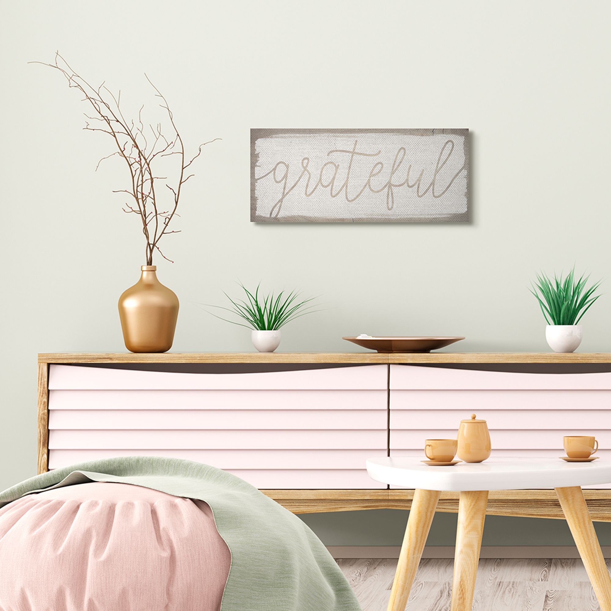 Stupell Industries Whimsical Grateful Phrase Distressed Wood Pattern Typography Painting Gallery Wrapped Canvas Art Print Wall Art, 10 x 24