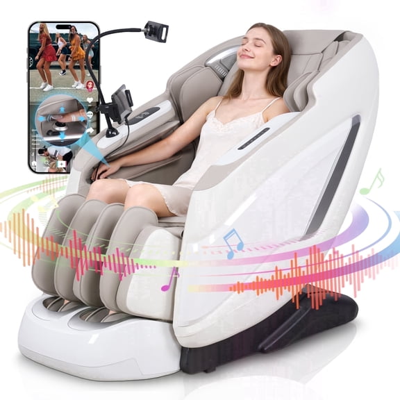 2026 Upgrade 4D Massage Chair Full Body with Sonicwave Rhythmic Massage, Zero Gravity Massage Chair with Phone Controller and Holder, 16 Auto Modes, Waist & Calf Heating, Ai Voice, White