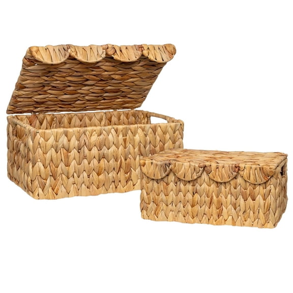 Laquedecraft Set of 2 Wicker Storage Basket with Lid | Woven Natural Basket Hyacinth for Organizing Bathroom Kitchen Shelves