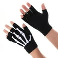 thumbnail image 3 of Unisex Finger Skeleton Pattern Guantes de punto Skull Bone Gloves Elástico Half Finger Glove, 3 of 5
