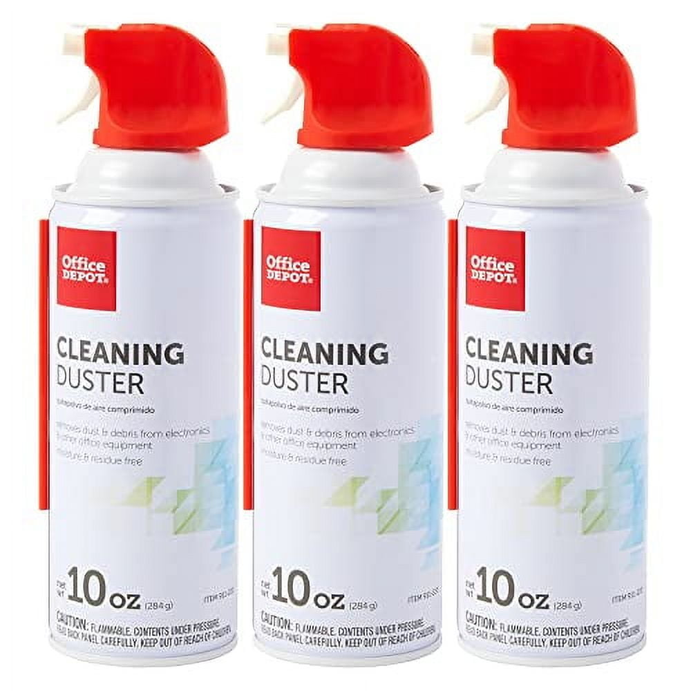 Office Depot Cleaning Duster, 10 Oz Compressed Canned Air for Electronics, Keyboard Cleaner for Computer, Laptop, PC, Printer, Office Equipment, Moisture-Free, Pack of 3