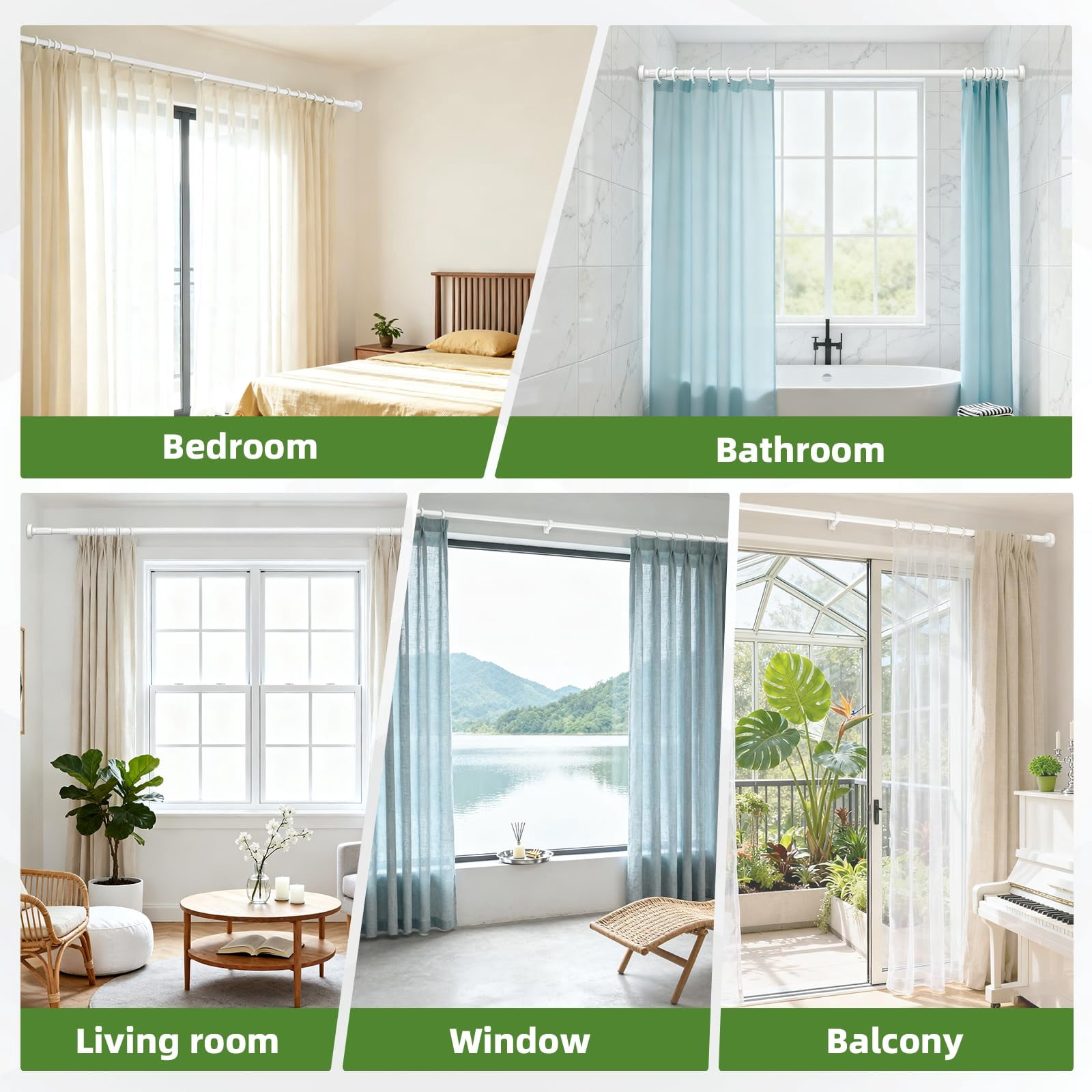 VEGCOO One-Click Tension Curtain Rod, No Drill Adjustable Spring Rod, 39-137 Inches Extra Long, Rustproof Steel for Patio Outdoor Bathroom Window,  White